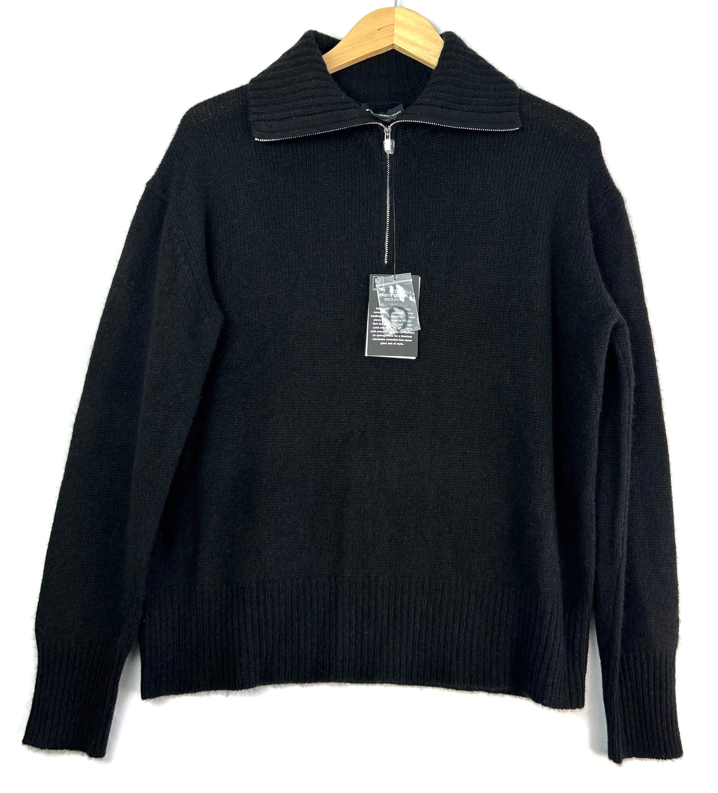 C by Bloomingdale’s Women’s Cashmere Drop Shoulder Half Zip Sweater Black Size L