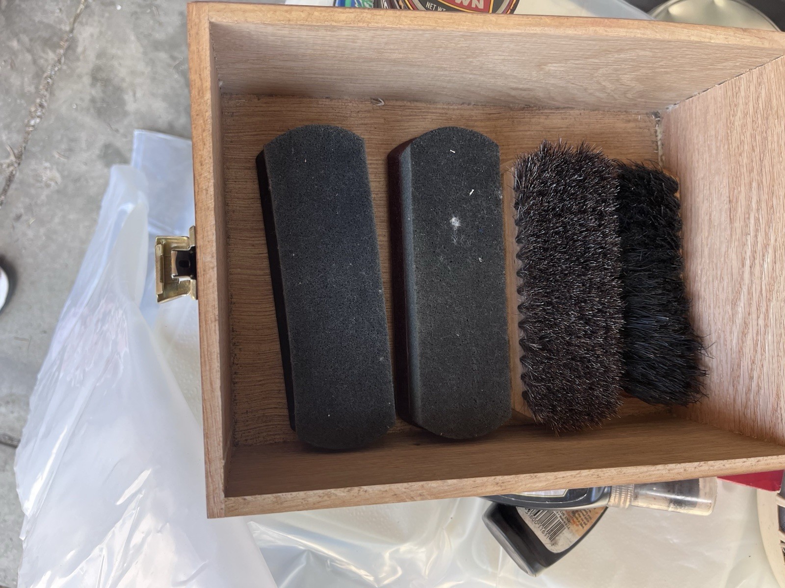 VNTG Golden Oak Wood Shoe Shine And Polish Box
