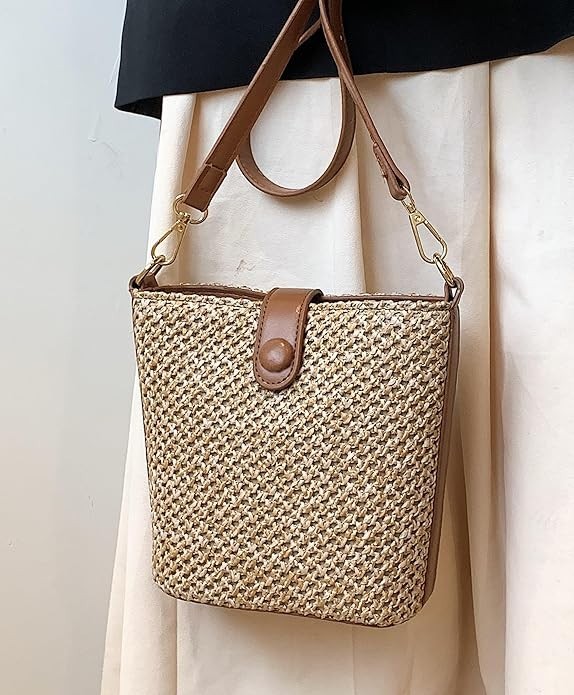 Handmade Straw Crossbody Bag – Women’s Woven Rattan Shoulder Purse, Vacation