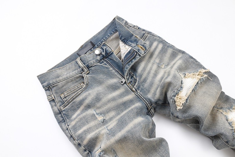 Men’s Ripped Elastic Slim fit Jeans, Retro Classic High Quality Gray Blue Pants