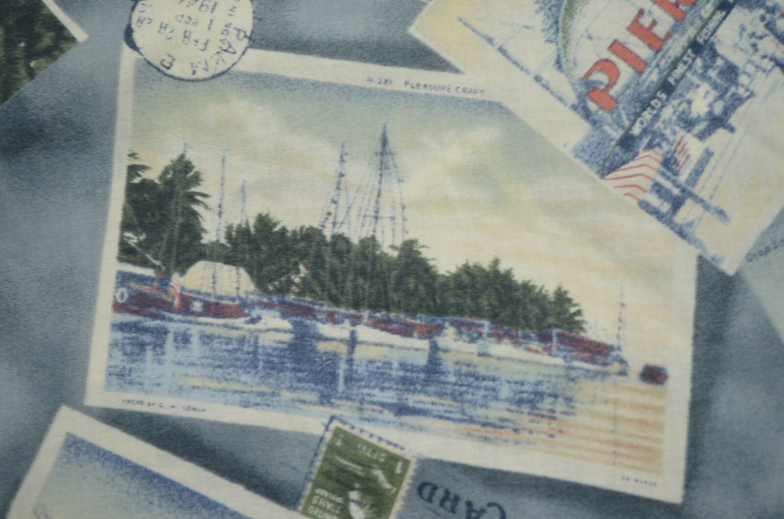 Kahala Hawaiian Islands Shirt Mens XL Fish Boats Postcards Print Cotton Lawn