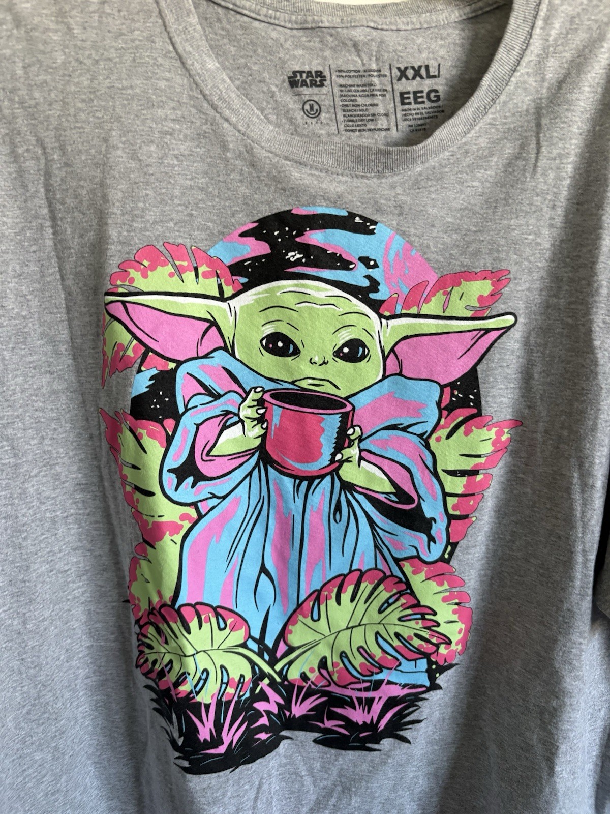 Neff x Star Wars Men’s XXL Baby Yoda Mandalorian Graphic T-Shirt Heather Gray