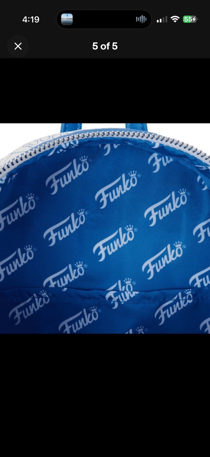 Funko Loungefly Mini Backpack White/Blue Faux Leather Logo Print Zip