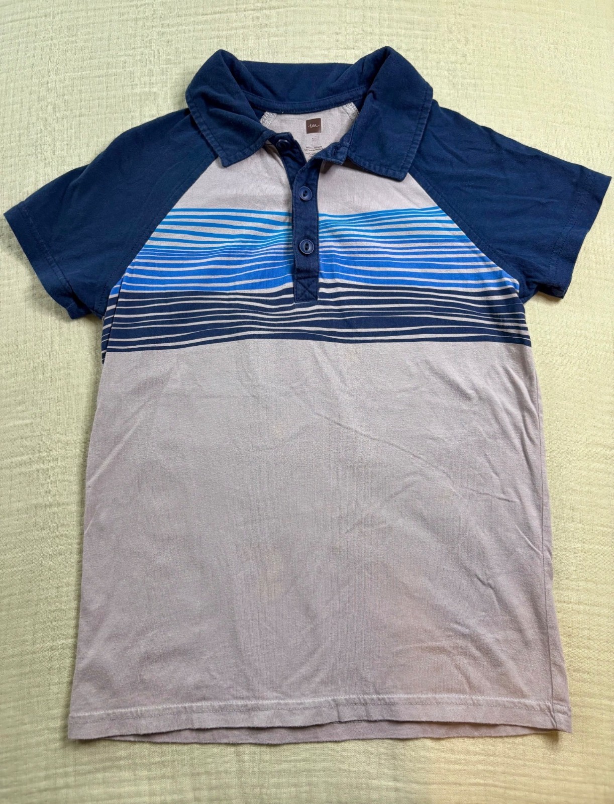 Striped Boys Polo Shirt By Tea Collection Size 10 In Navy & Gray 100% Cotton