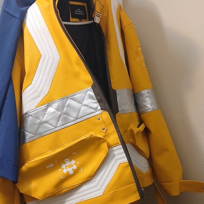 Cyberpunk Leather Jacketer Men’s Yellow Reflective Stripe Full Zip Jacket 3XL