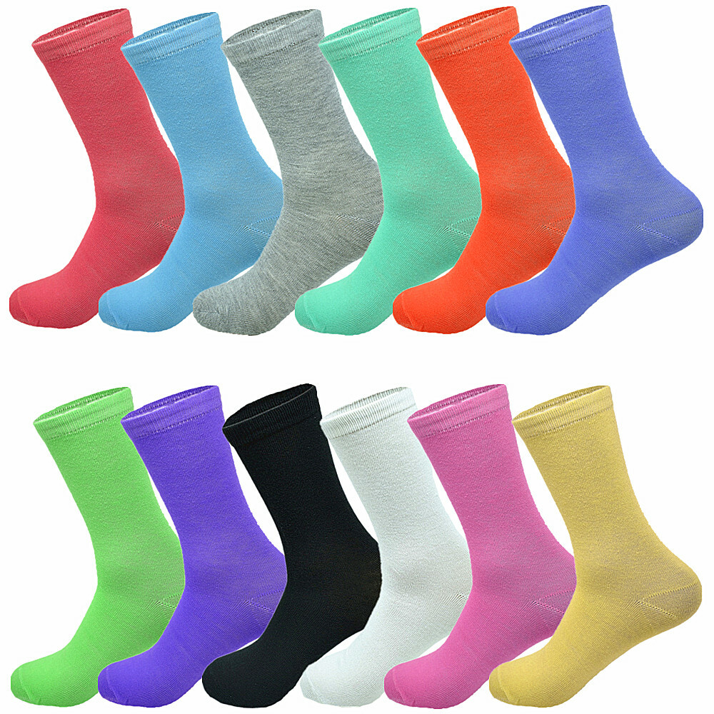 3-12 Pairs Womens Solid Multicolor Casual Cotton Classic Crew Socks Size 9-11