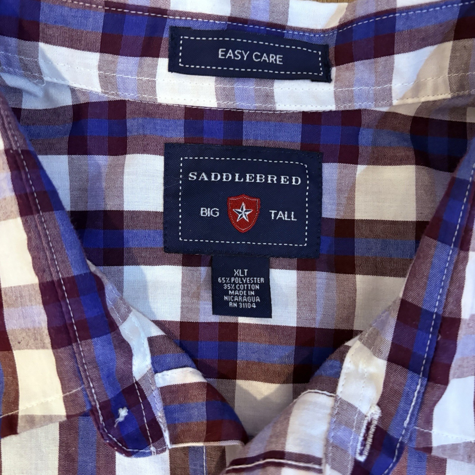 Saddlebred – Big & Tall, Easy Care, Check Long Sleeve Button Dress Shirt XLT