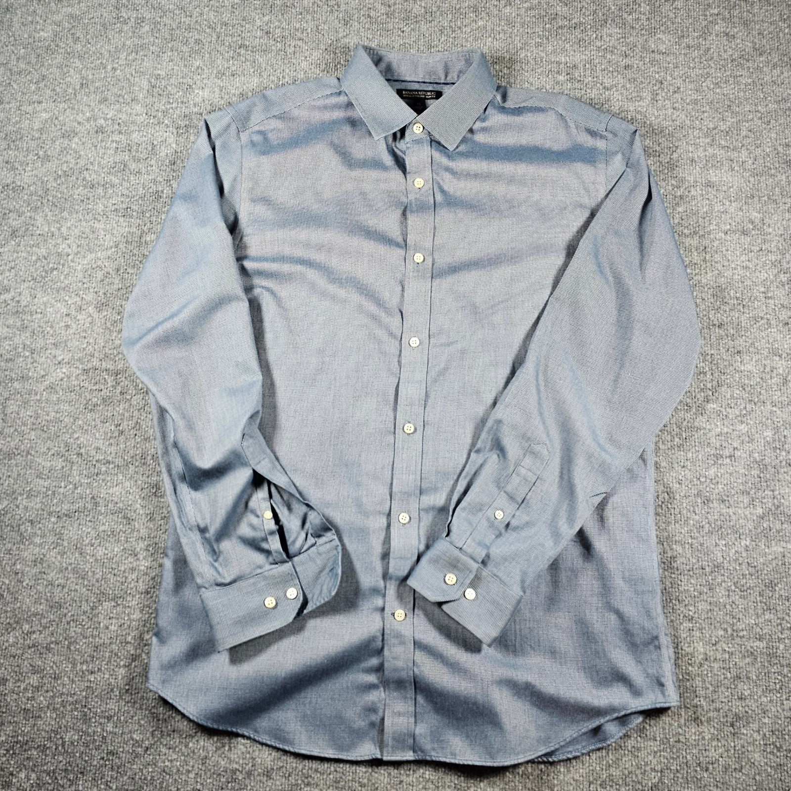 Banana Republic Mens XL Blue No-Iron Tailored Slim Fit Micro Pattern Dress Shirt