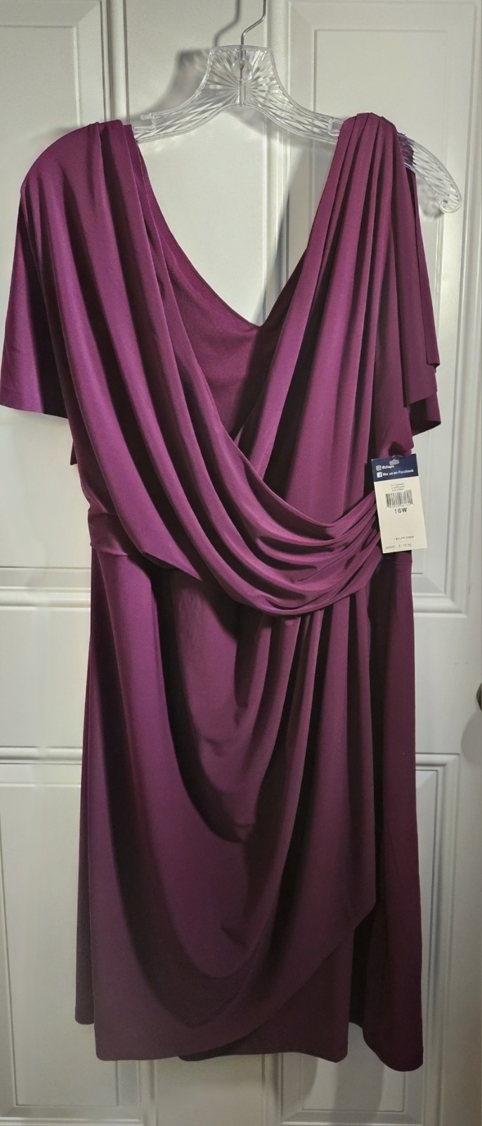 Chaps Womens Beach Berry Dress Split Sleeve Faux Wrap Size 16W NEW With Tags