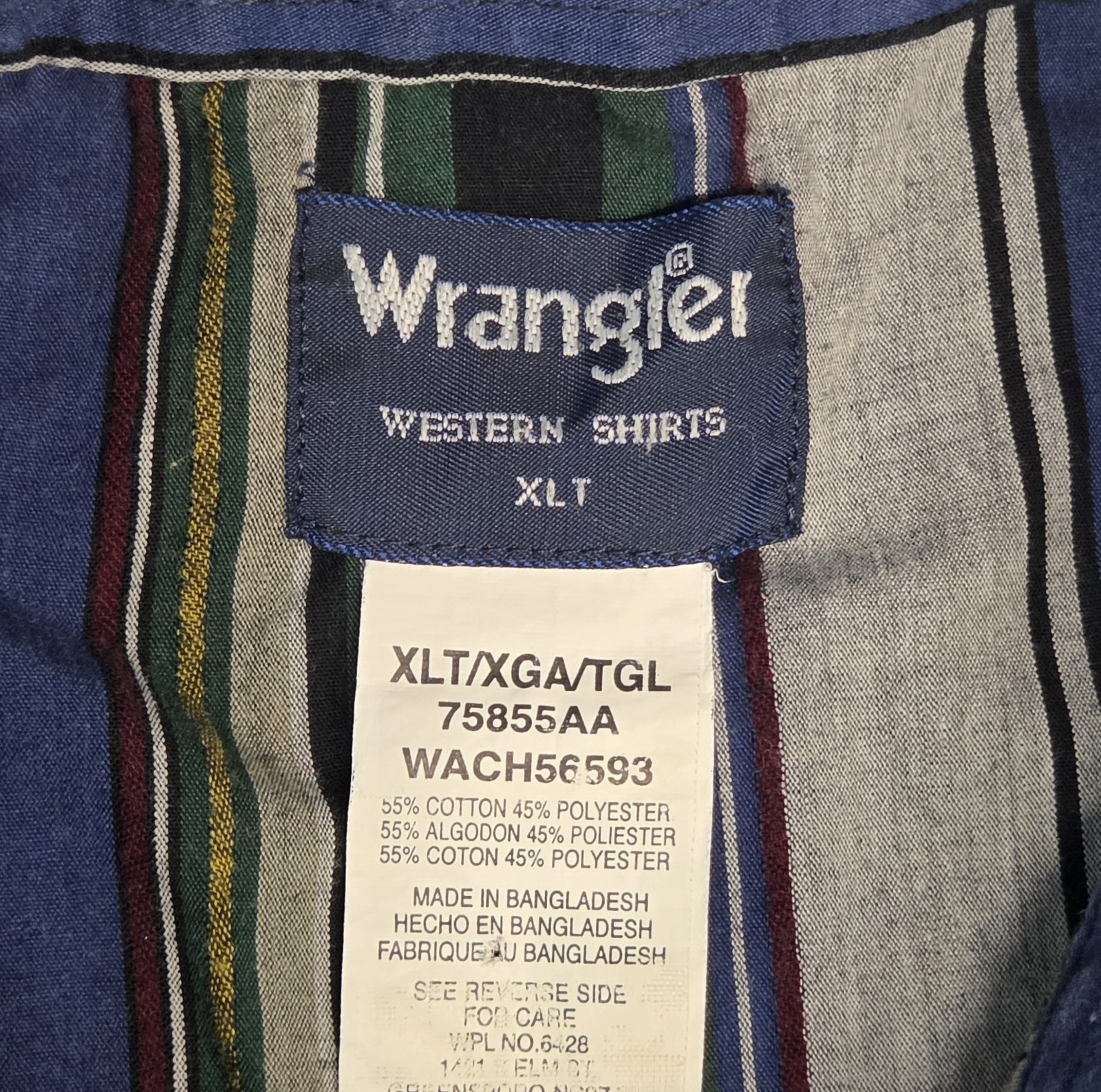 Wrangler Western Shirt Men’s XLT Tall Blue Striped Pearl Snap Long Sleeve Cowboy