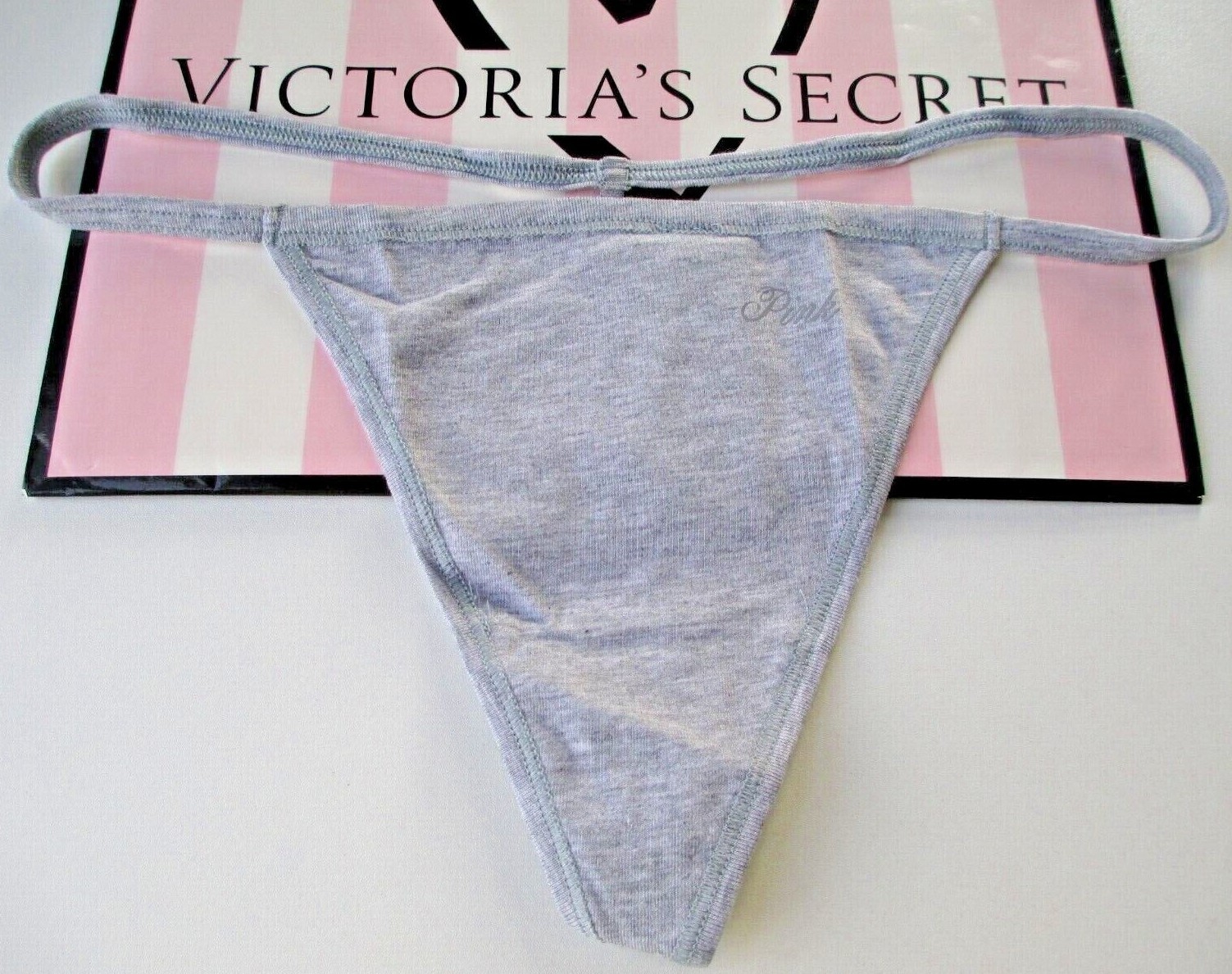 VICTORIA’S SECRET PINK Cotton V-String Thong Panty VS Heather Gray S M L XL NWT