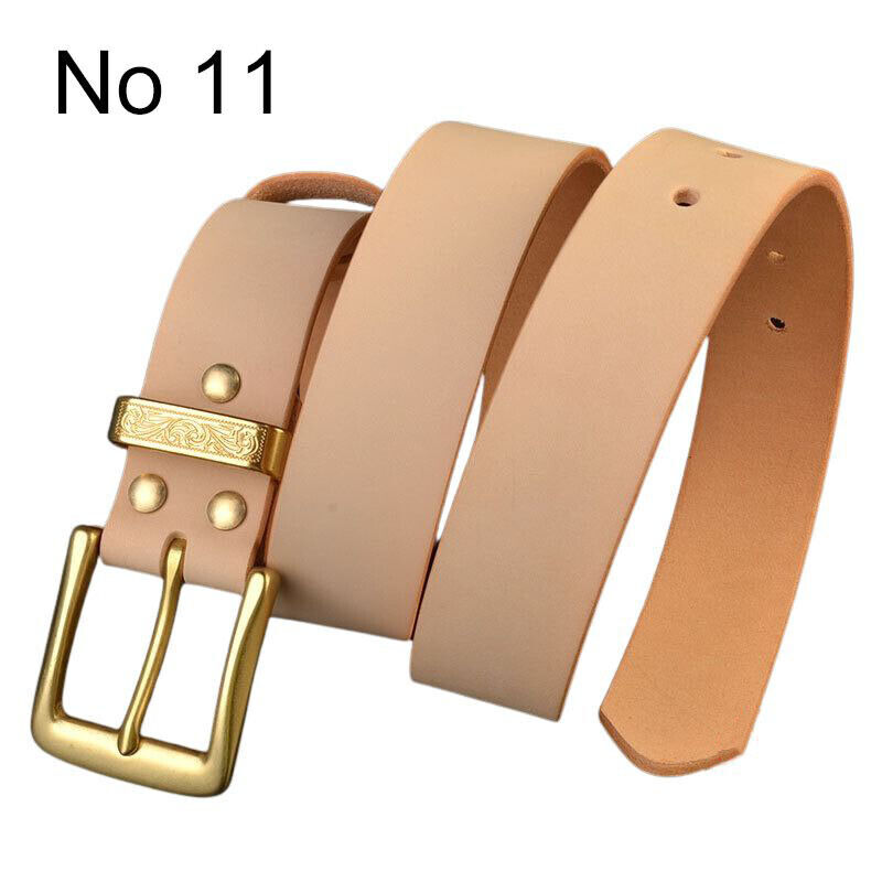Hand Craft Custom Made Vegetable Tanned Leather Cowhide Belt Brass Buckle 38mm