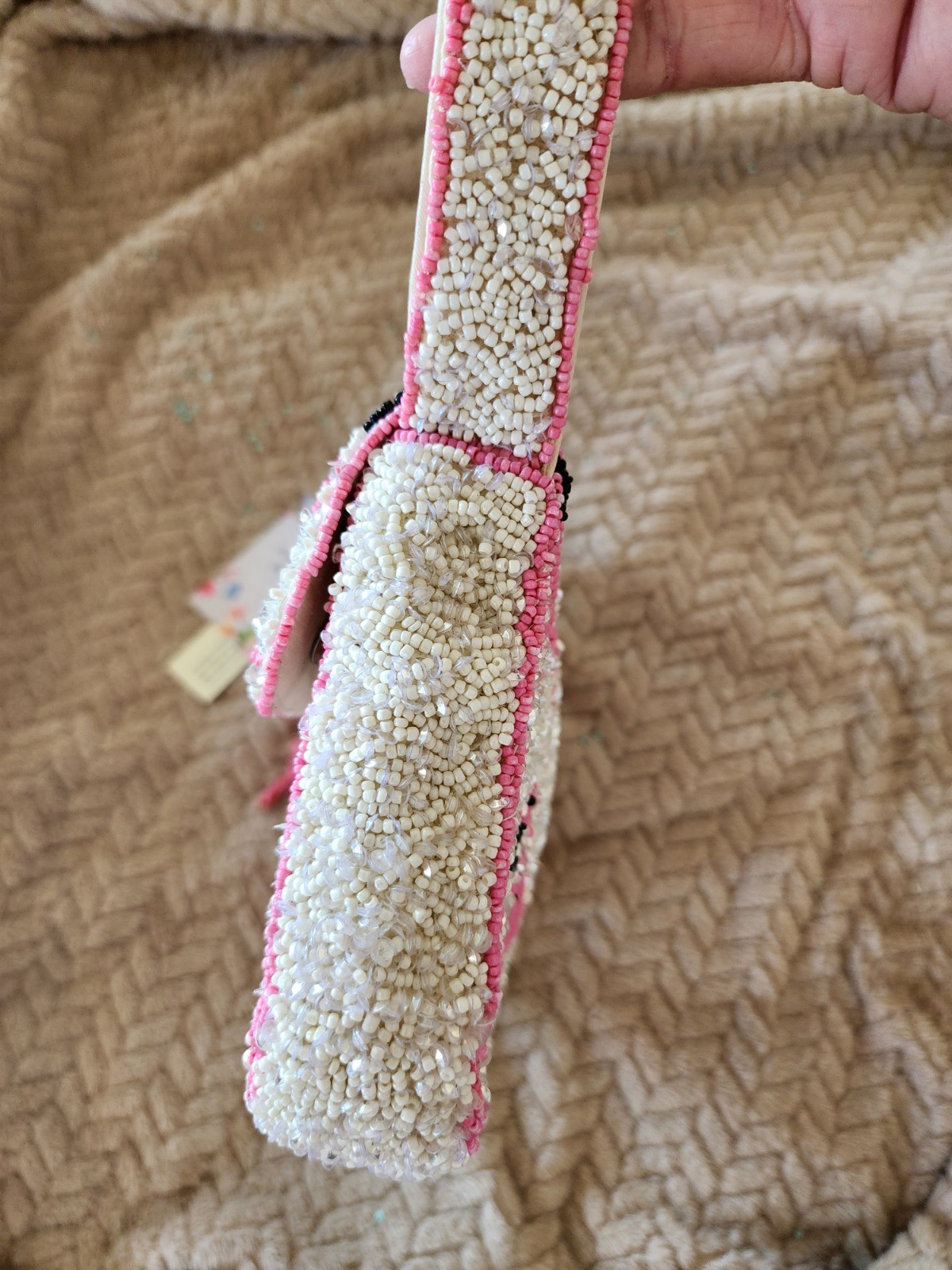 NWT New Release Handcrafted in India Pink Flamingo Beaded Shoulder Bag & charm