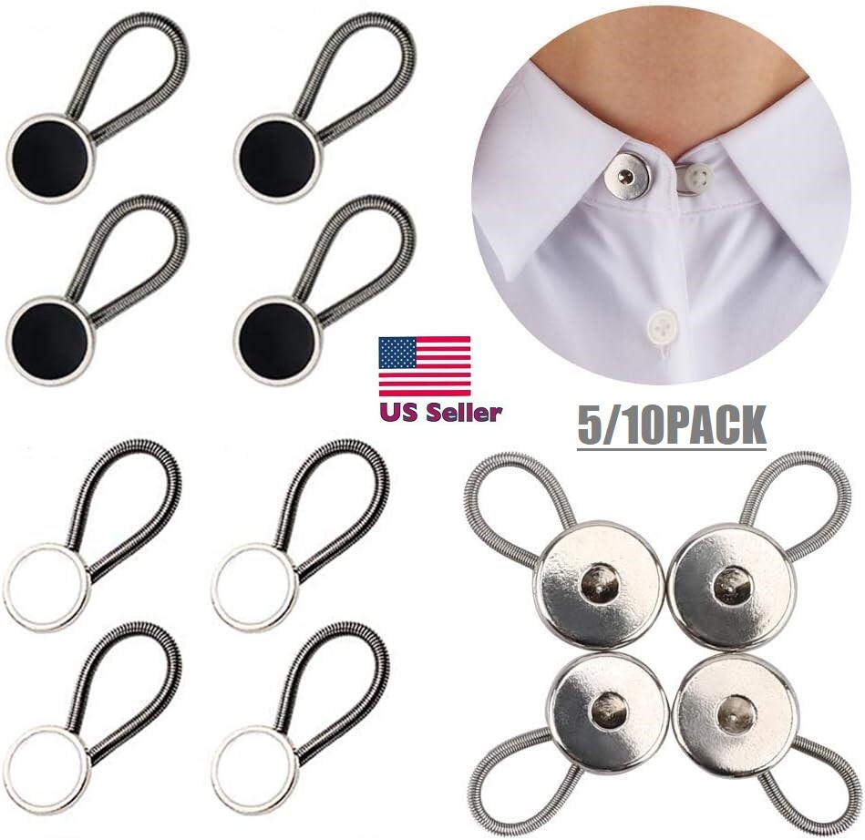 10Pcs Collar Extenders Elastic Button Extender Neck Extenders for Shirt Pant USA