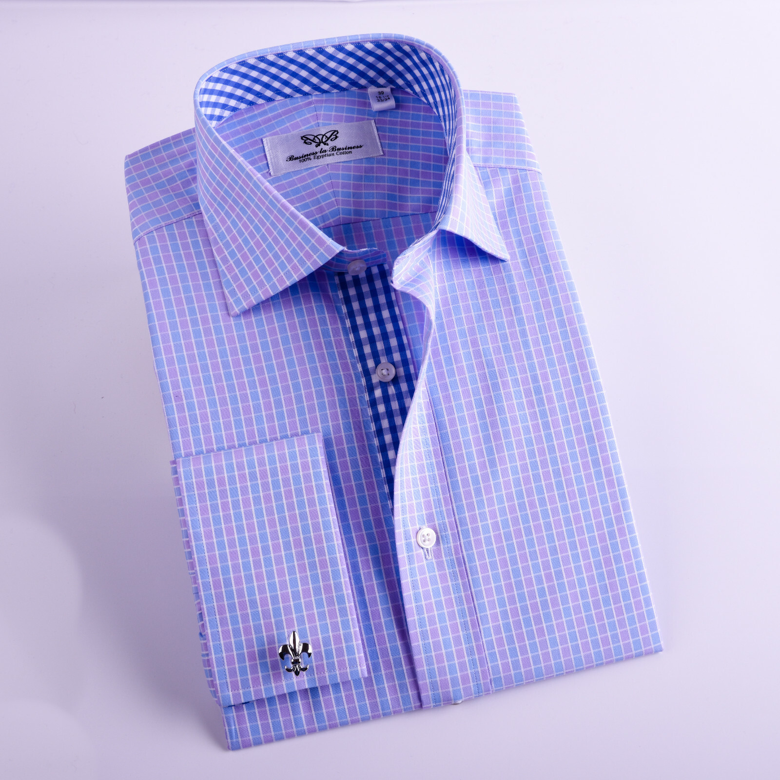 Purple & Blue Plaid & Checkers Mens Dress Shirt Formal Business Gingham Check