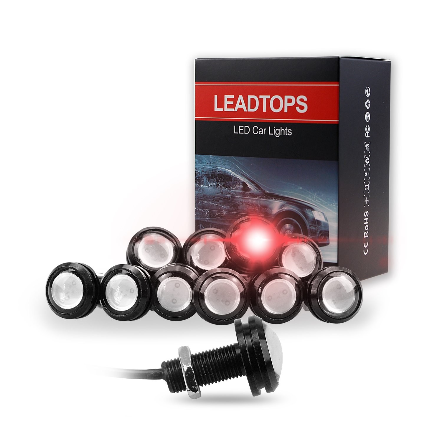 10Pcs 18mm 12V Red Eagle Eye LED Car Fog DRL Daytime Running Light Backup Revers