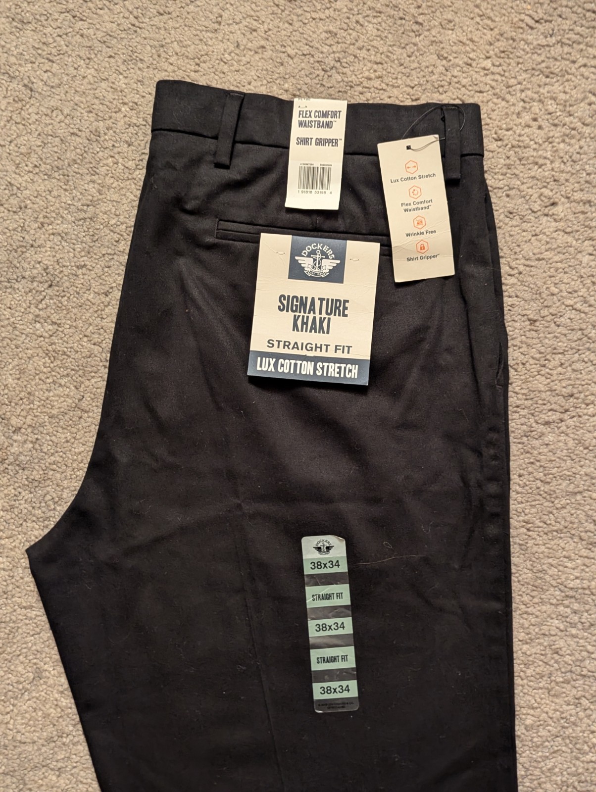 Dockers Men 38X34 Signature Straight Fit Lux Cotton Stretch Comfort Black Khakis