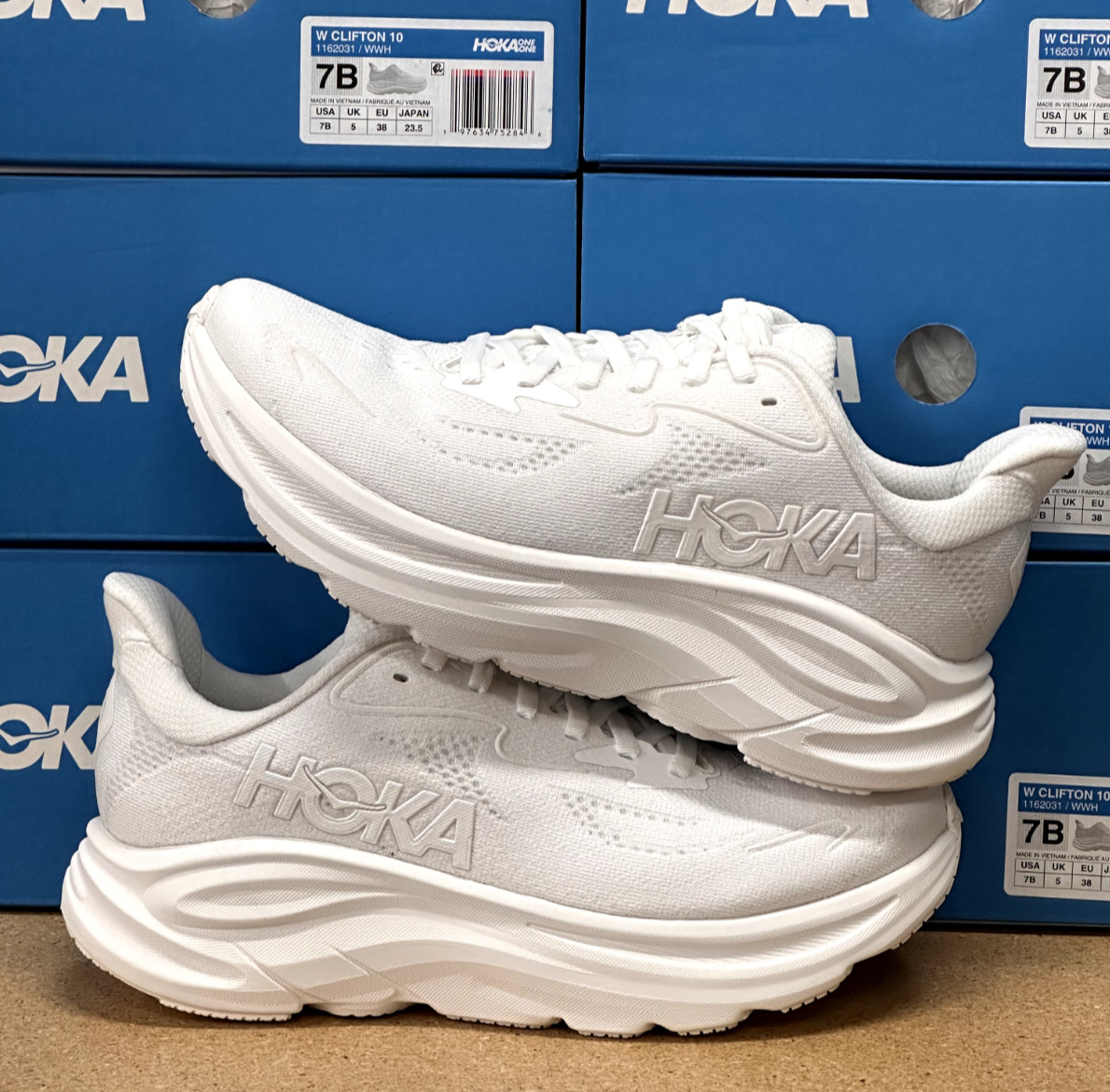 Hoka One One Clifton 10 White 1162031-WWH Womens Running Casual Shoes New
