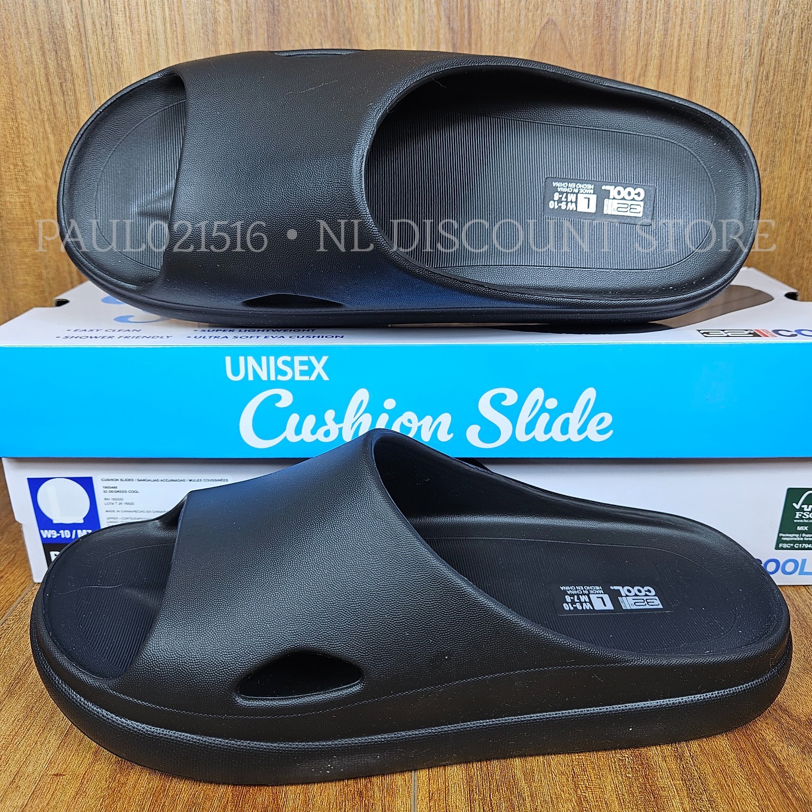 32 DEGREES Unisex Cushion Slide Sandals (W)Women’s (M)Men’s ~ Black