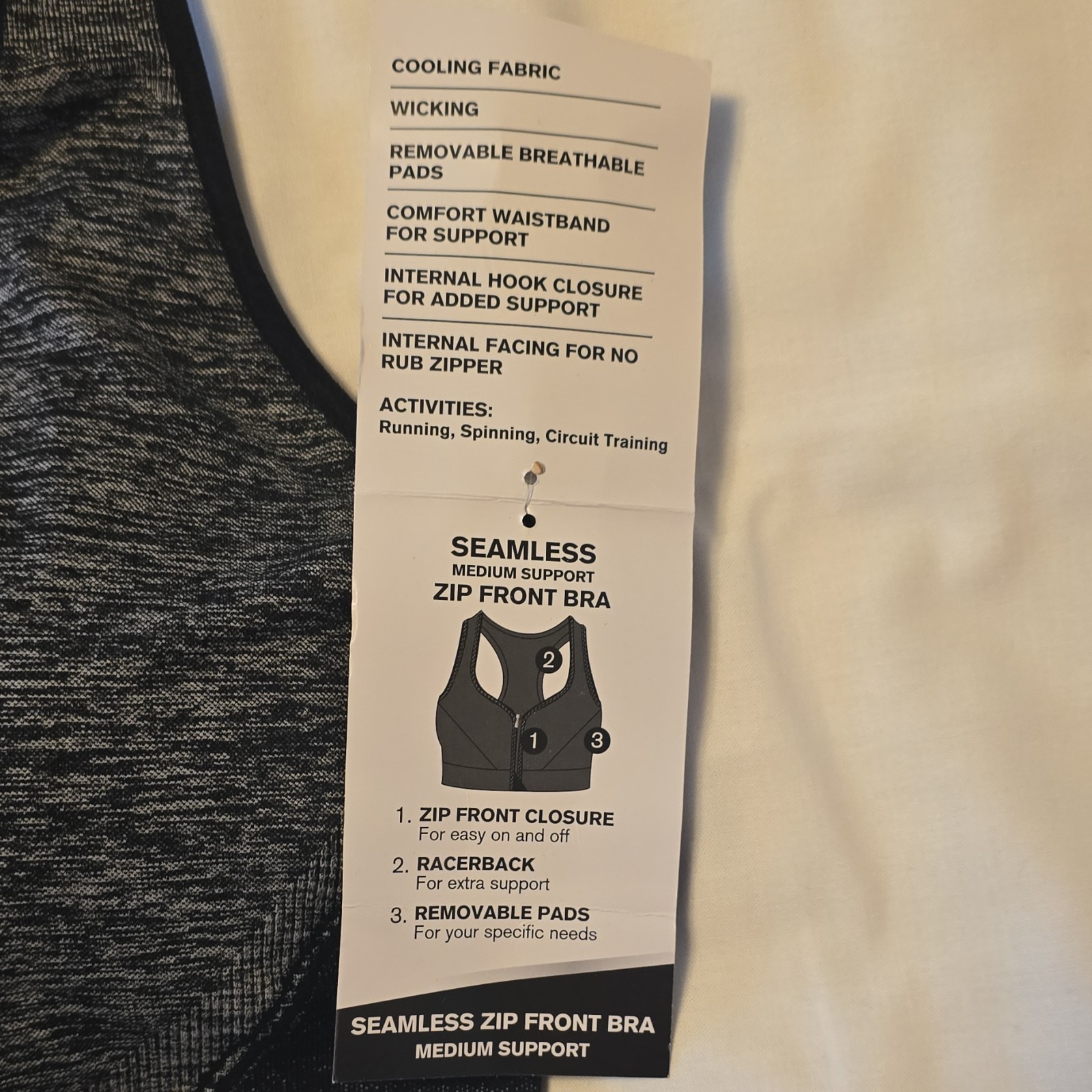 Avia Seamless Zip Front Sports Bra Medium Support Racerback Black/Gray 3XG