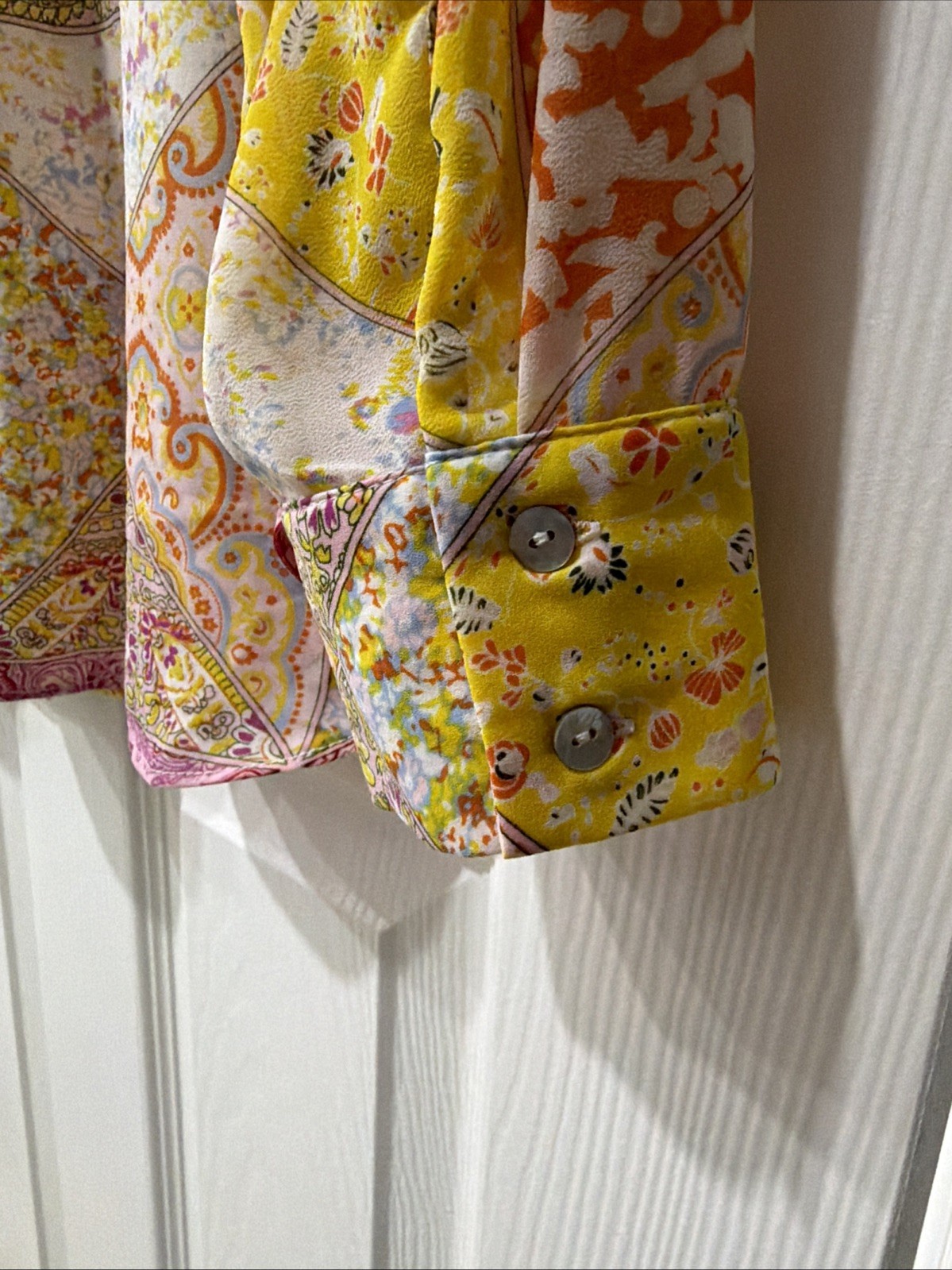 Rose + Olive Top L Pink,Yellow,Orange,Blue, Cream. Long Sleeve Roomy Back Pleat