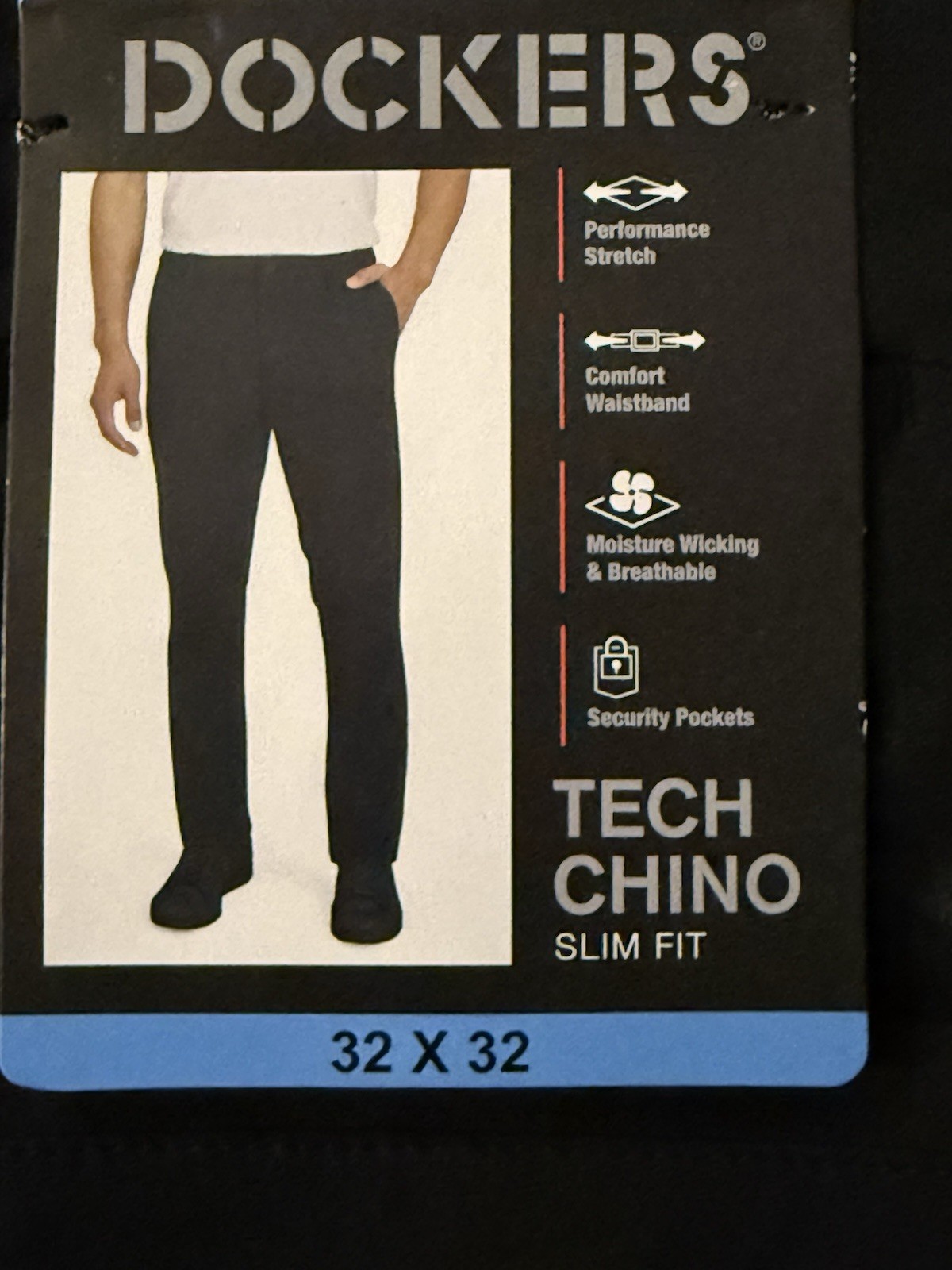 Dockers Slim Fit Tech Chino Pants Size 32X32 Black Performance Stretch- NWT