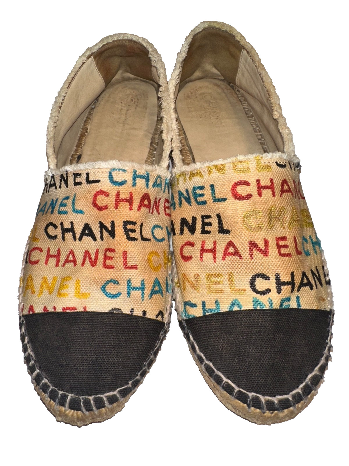 Chanel Espadrilles Logo Graffiti Multicolored Flats Size 42