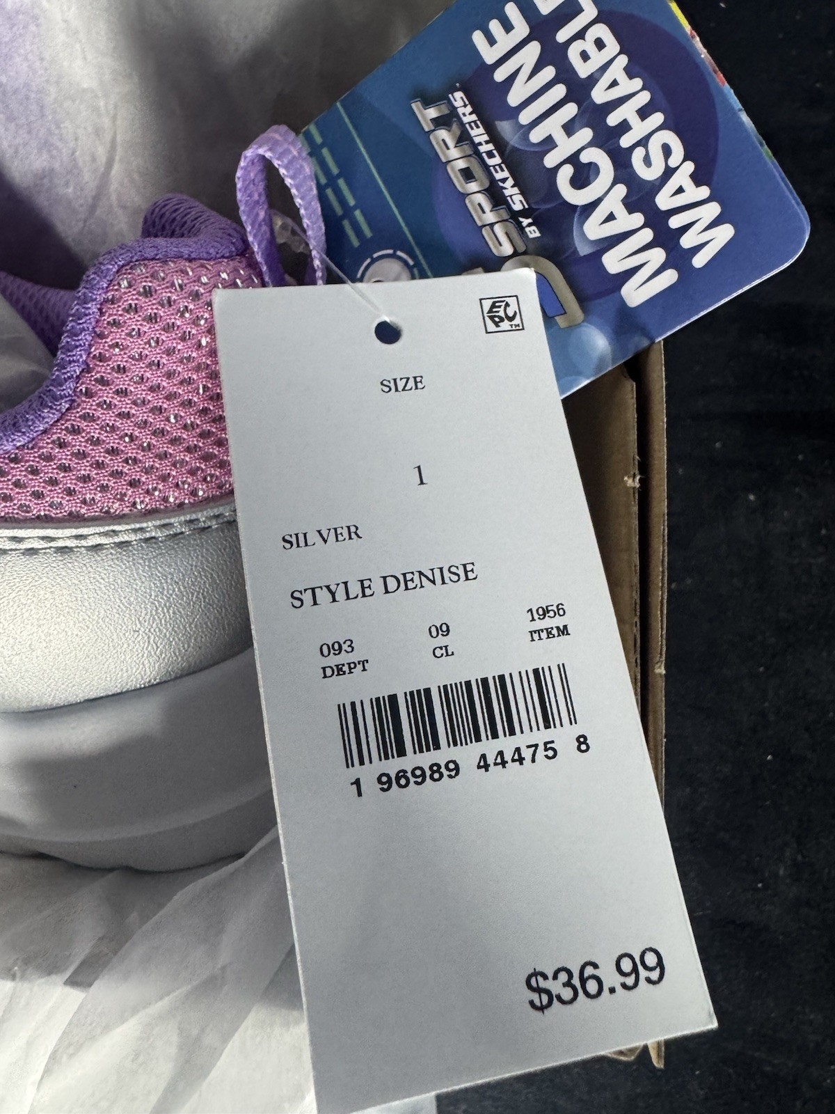 S Sport by Skechers Silver Purple Slip-On Machine Washable Girls Sneakers Size 1