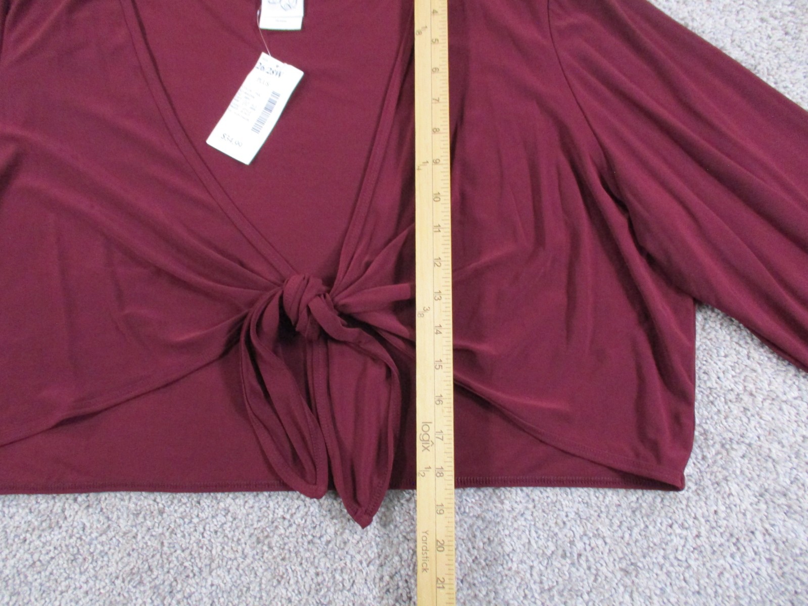 Hot Kiss 26/28W Womens Long Sleeve Shirt Cropped Polyester Spandex Red Wine NWOT