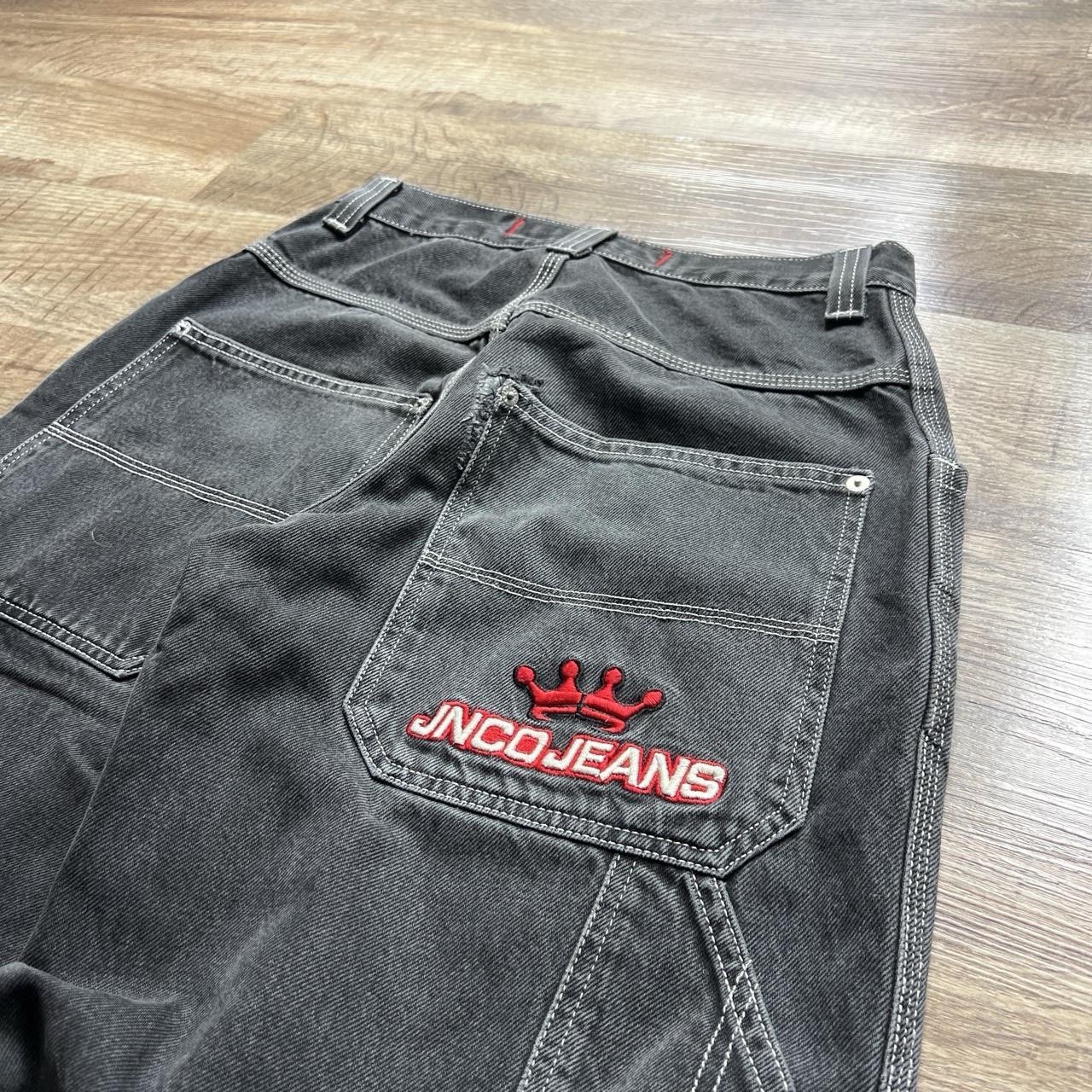 Vintage 90s Jnco Faded Black & White Stitching Spellout Carpenter Jeans 29×30