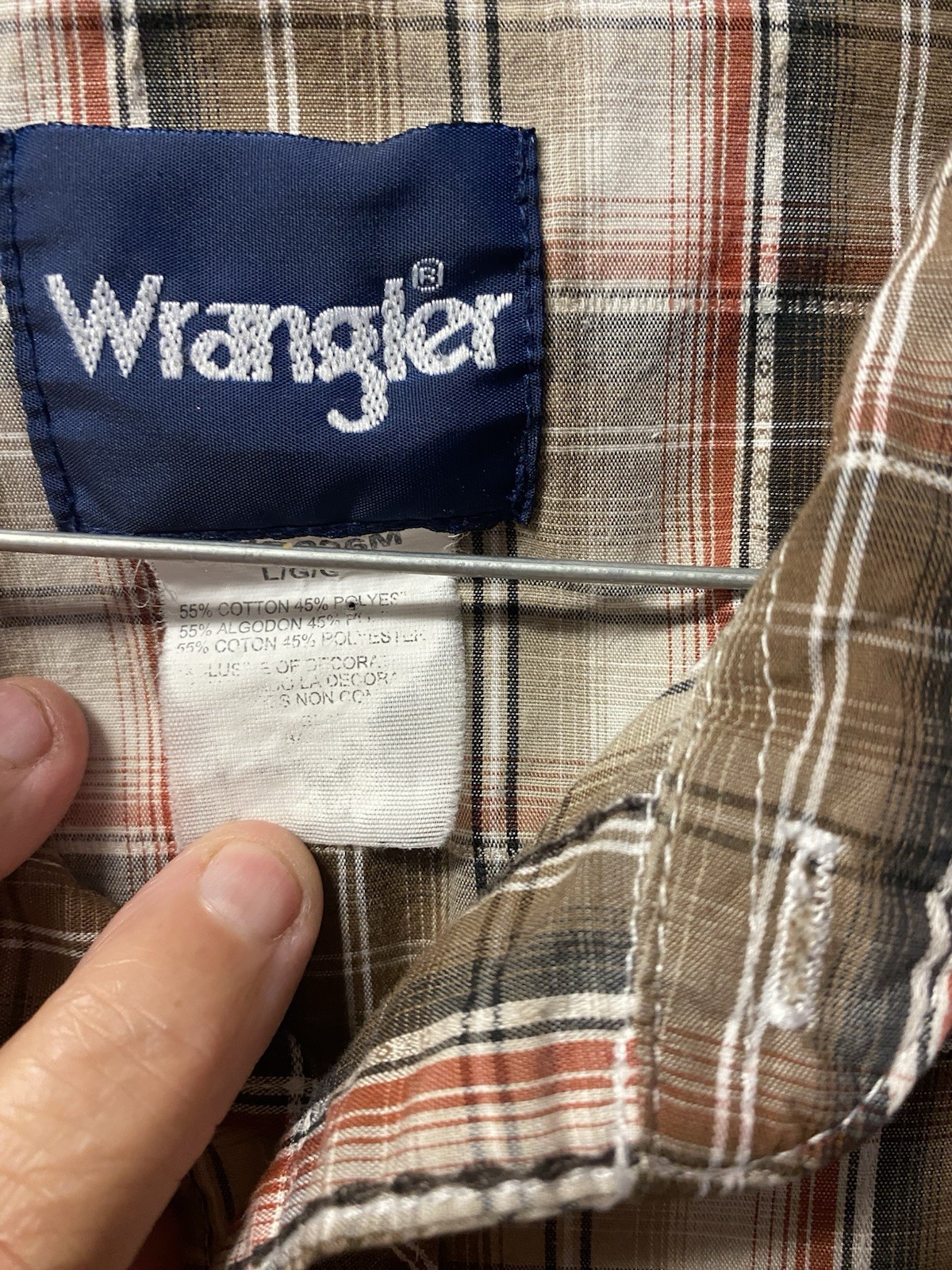 Wrangler Men’s M Plaid Long Sleeve Button-Up Shirt H-D Embroidered Patch Pockets