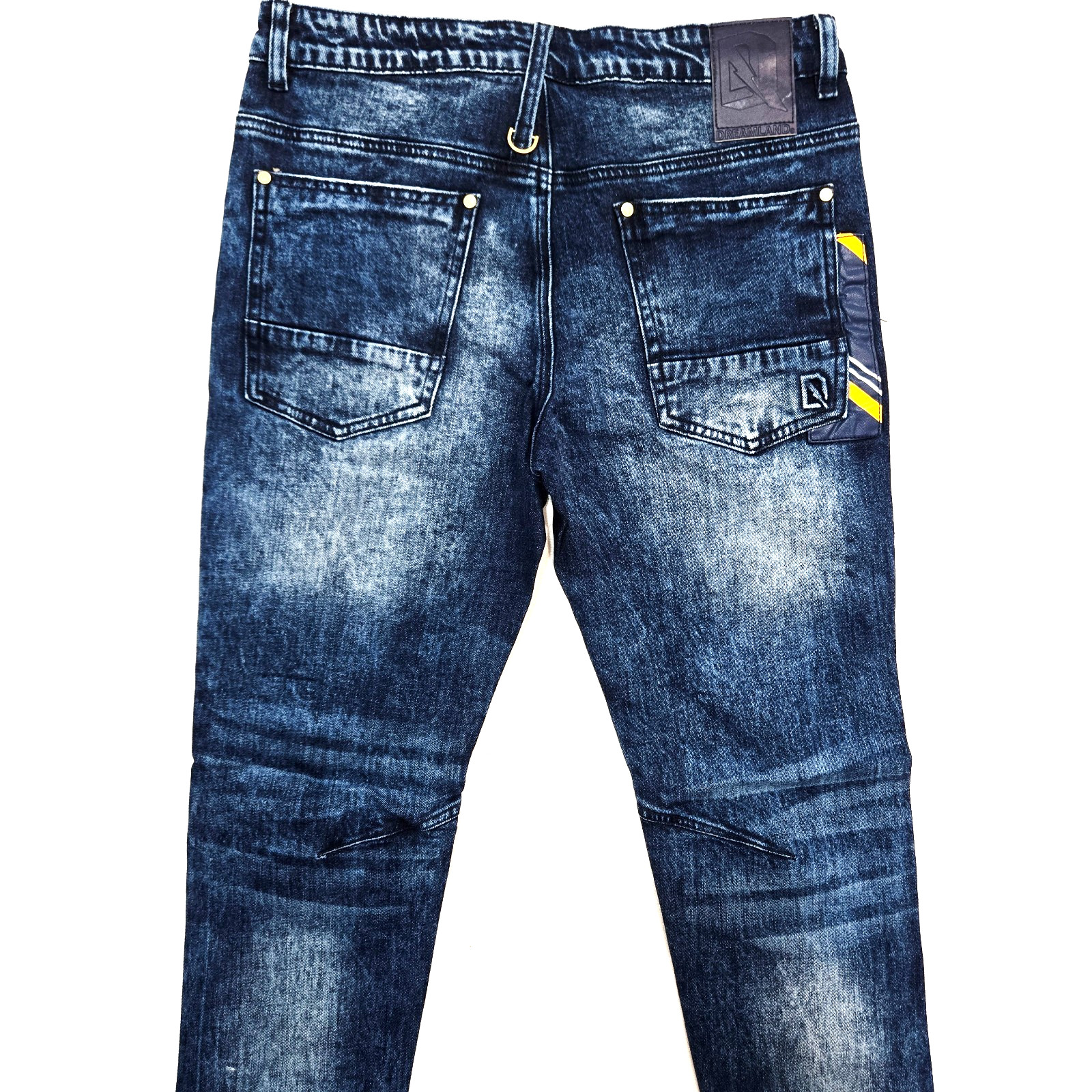Dreamland Premium Men’s Jeans Blue Design Patch Distressed Skinny Fit Denim Jean