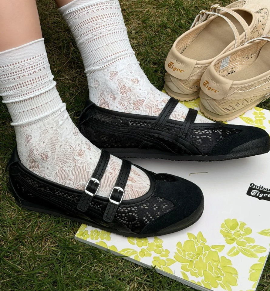 Patou x Onitsuka Tiger Mexico 66 Women’s Casual Mary Jane Shoes Black Lace NEW