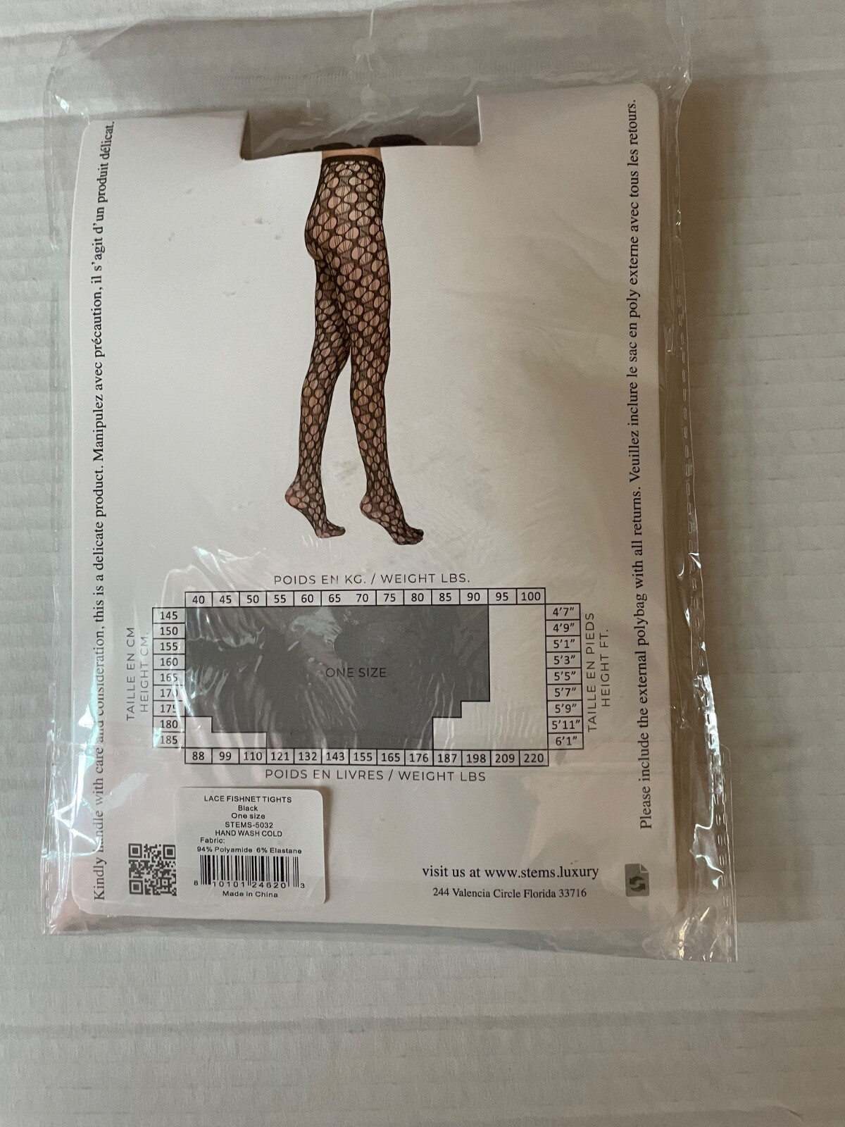 New Women’s STEMS 5032 Black Lace Fishnet Tights One Size