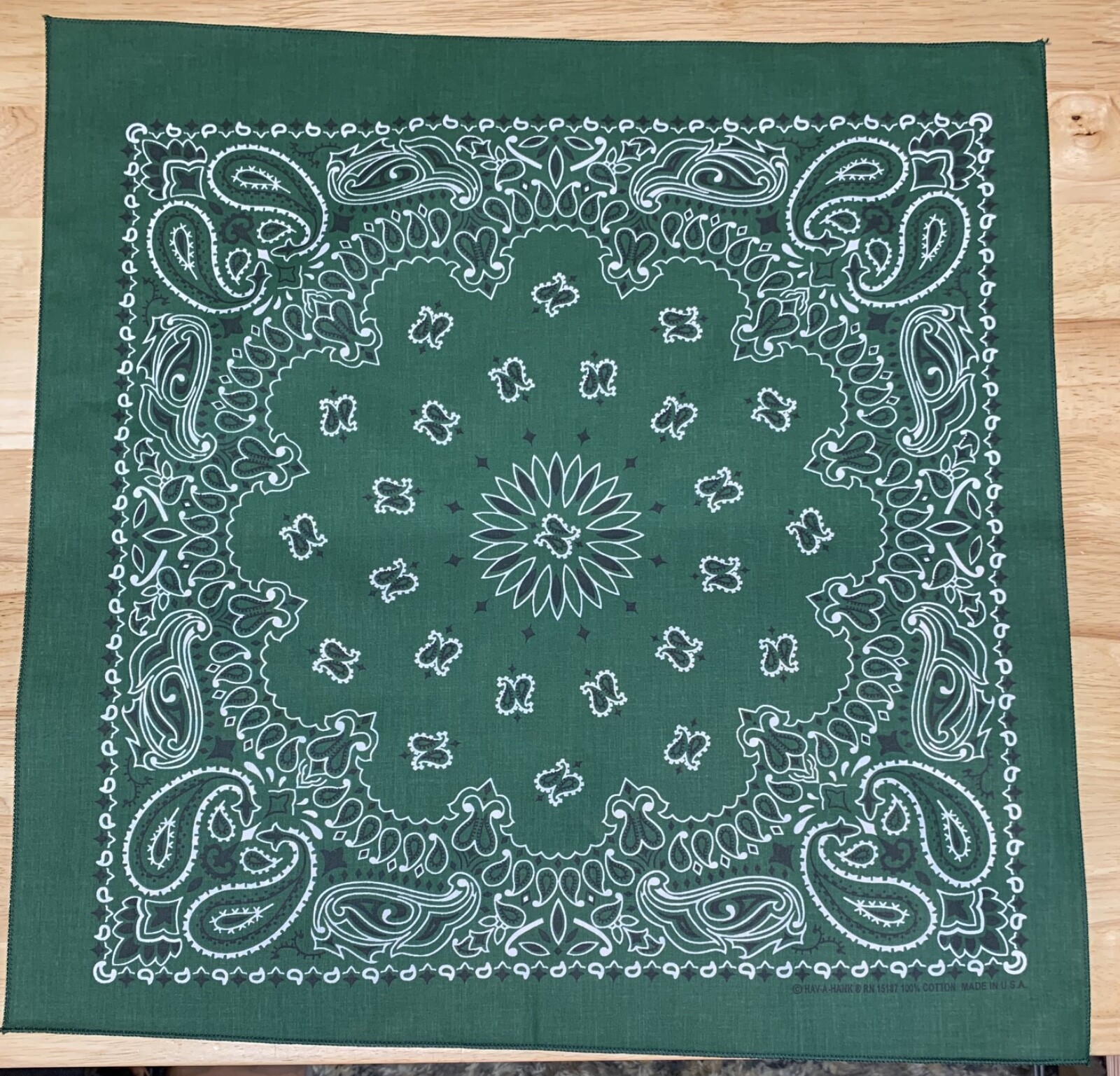 Hunter Green Paisley 22×22 Bandanna, Made in USA, great for crafts customes