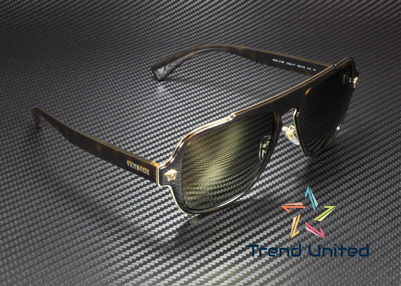 VERSACE VE2199 12524T Dark Havana Dark Grey Mirror Gold 56 mm Men’s Sunglasses