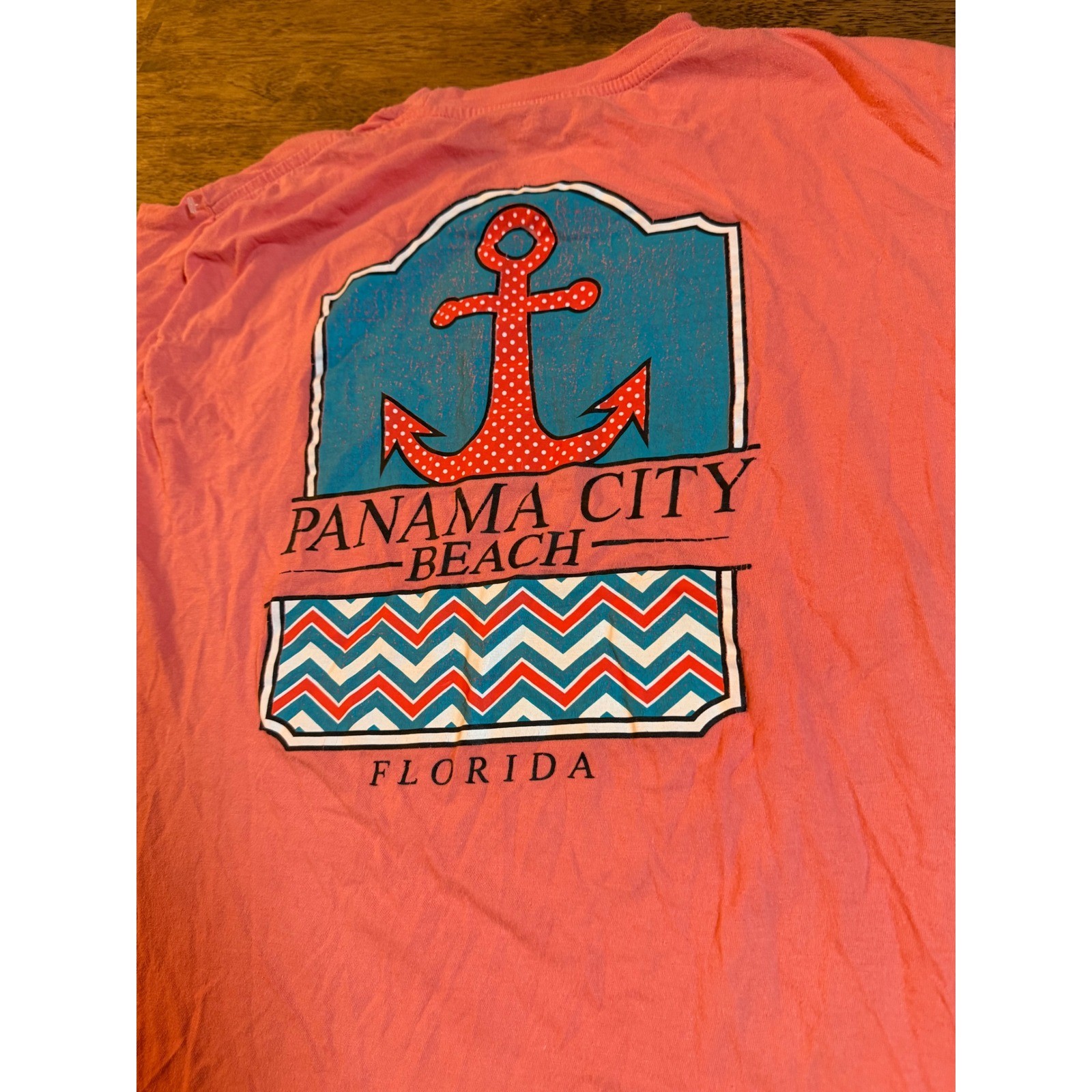 Surf Style Panama City Beach Florida Graphic T-Shirt Coral Pink Medium Anchor