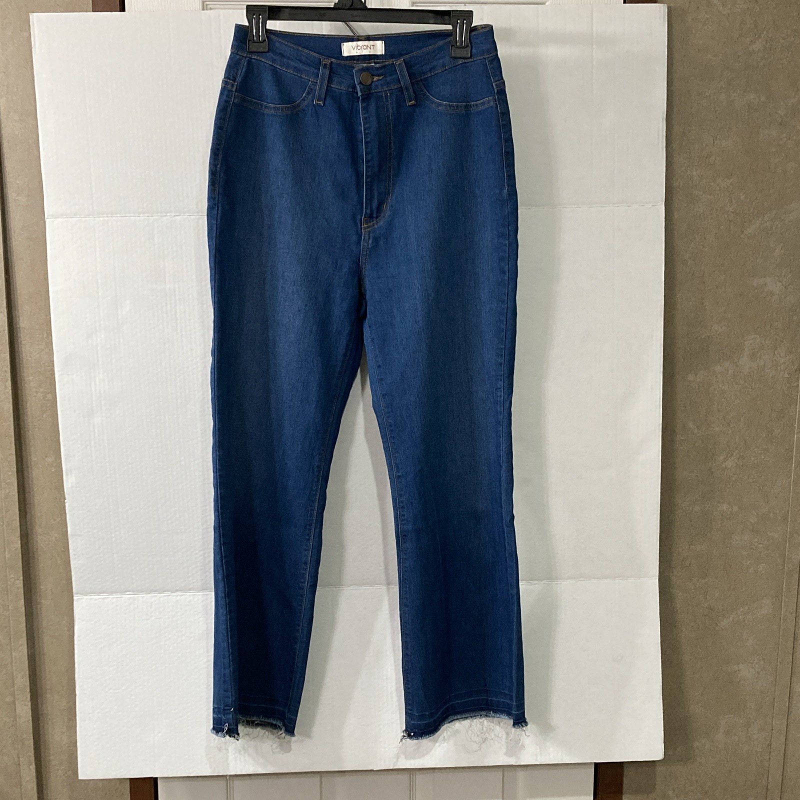 Vibrant Women’s Wide-Leg Jeans Blue Denim Solid 5-Pocket Button Zip Size 9