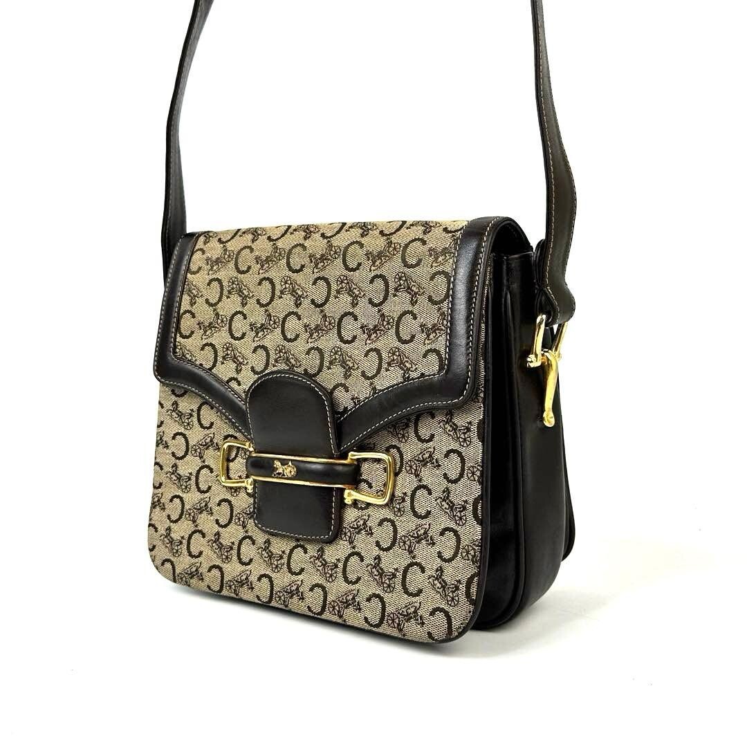 CELINE Shoulder bag C Sulky Macadam canvas leather Vintage Auth From Japan