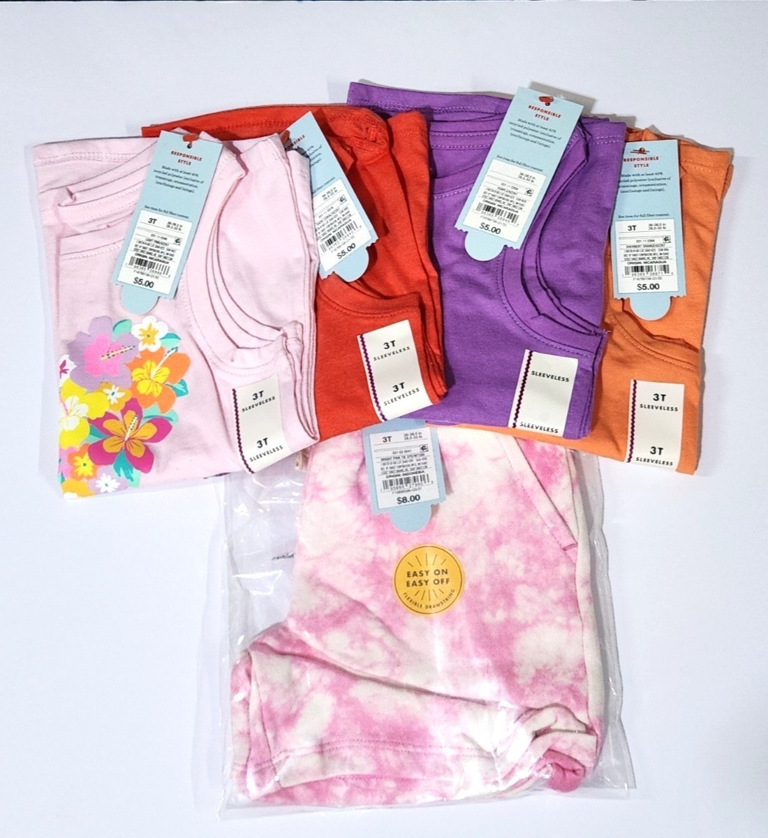 3T Girls Tank Tops – 4 Shirts & Pink Shorts Sleeveless Cat & Jack Flower Unicorn