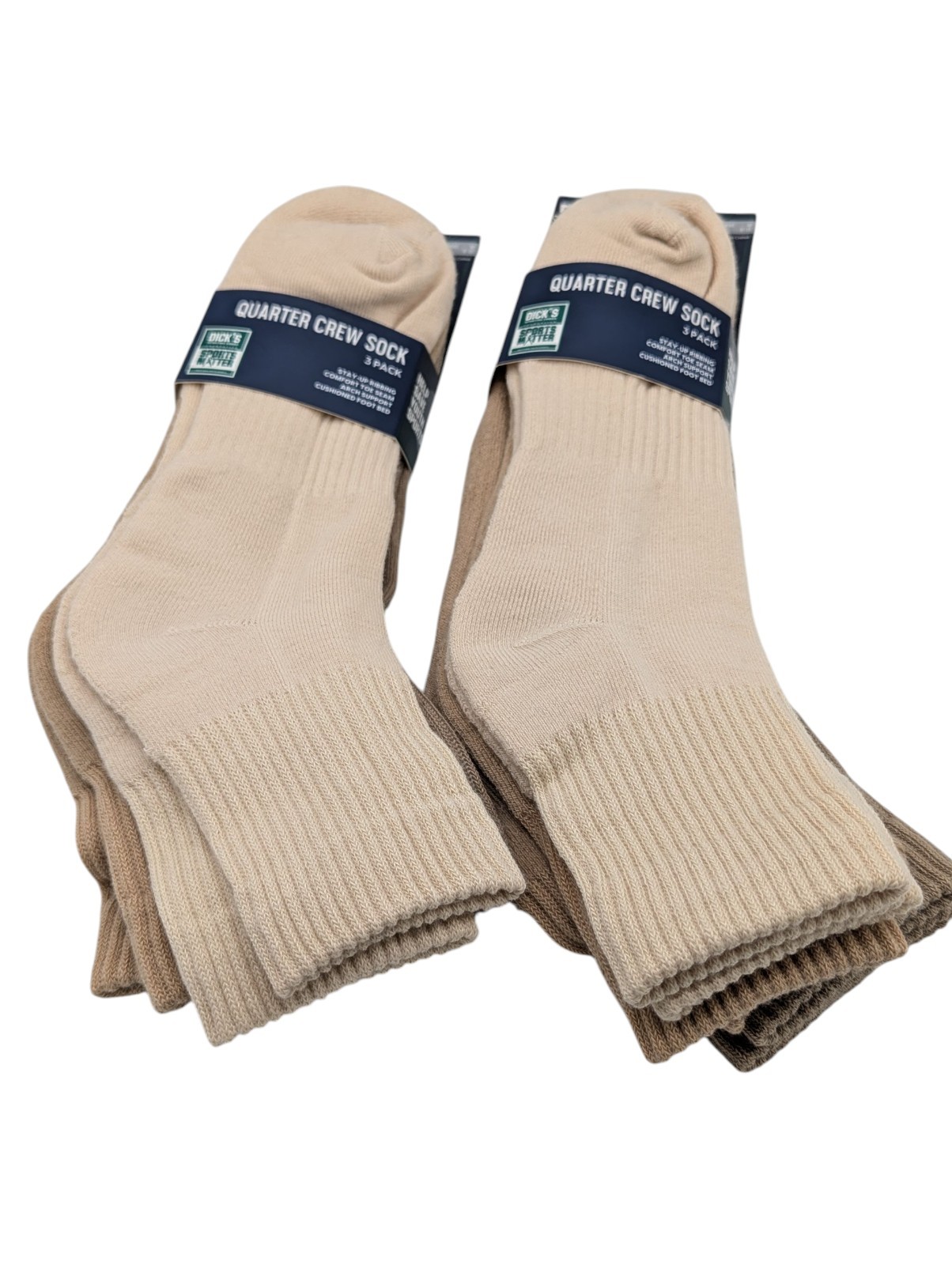 6 Pair DSG Quarter Crew Socks Neutral Colors Men’s Size 8–13/Women’s Size 10+
