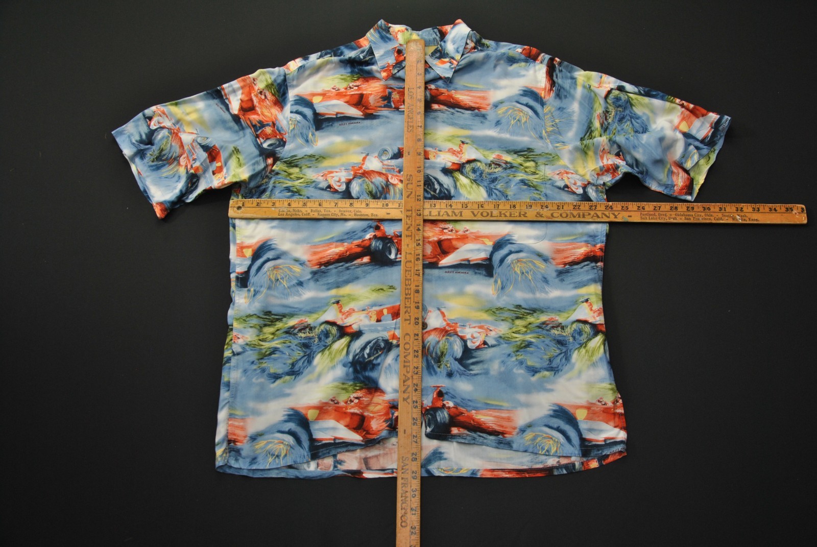 VTG Reyn Spooner Formula 1 Hawaiian Shirt F1 Medium Niles Nakaoka Car Race 126