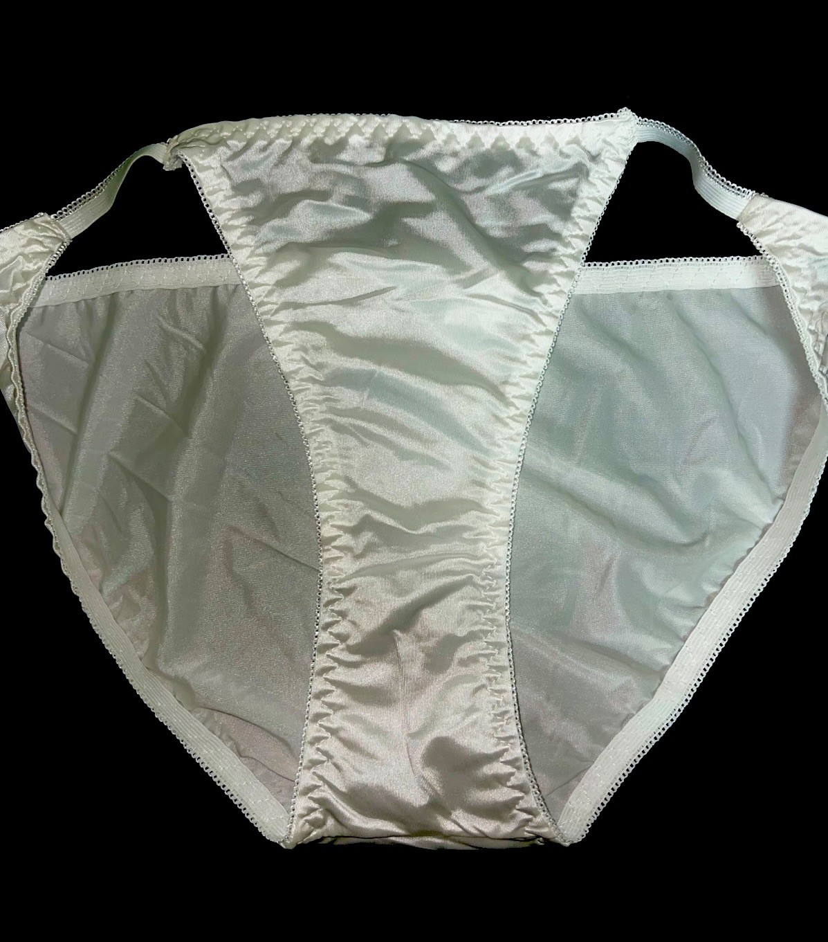 VTG Style Glossy Classic Satin String Bikini Panties Bridal White XL NEW