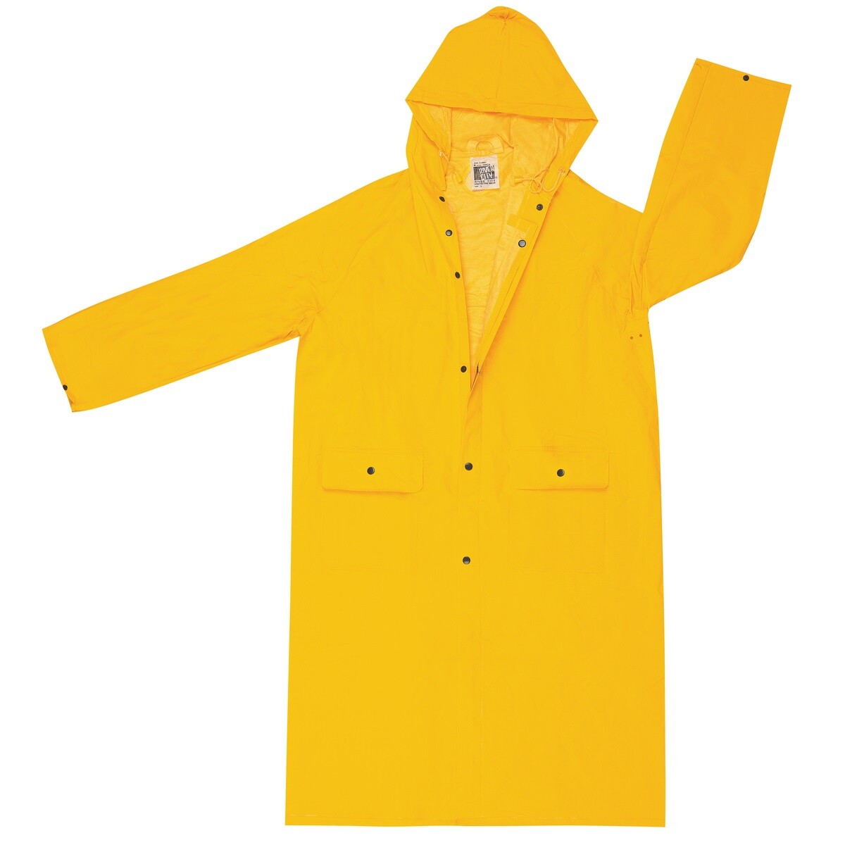 Safety Rain Coat Yellow Rain Jacket 49″ w Detachable Hood .35mm PVC / Polyester