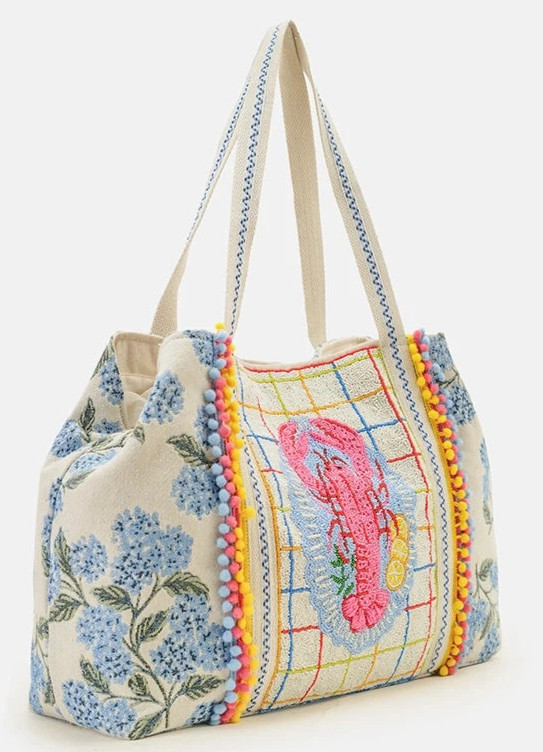 America & Beyond Lobster Hydrangea XL Tote Coastal Beach Resort Vacation Bag NWT