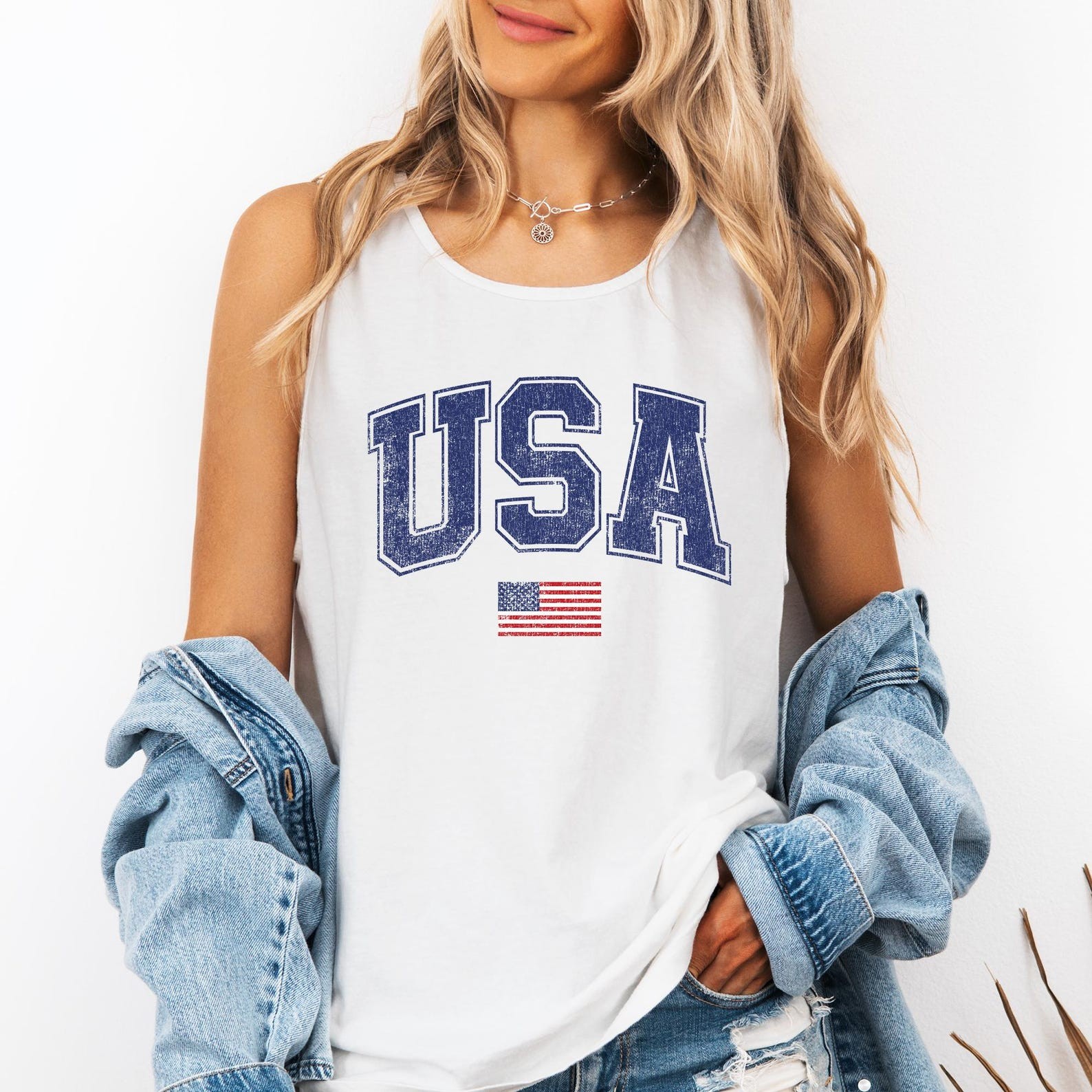 Vintage USA Flag, Fourth of July, America, Patriotic, USA Comfort Colors TankTop