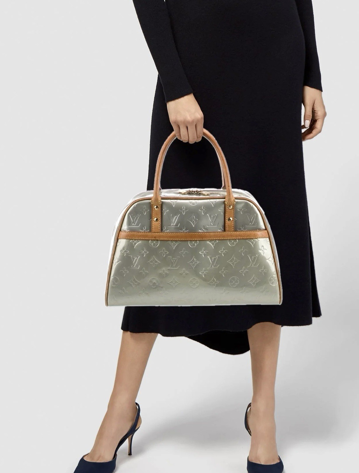 Louis Vuitton LV Monogram Tompkins Sq Vernis Patent Leather Gray Tote Bag + COA