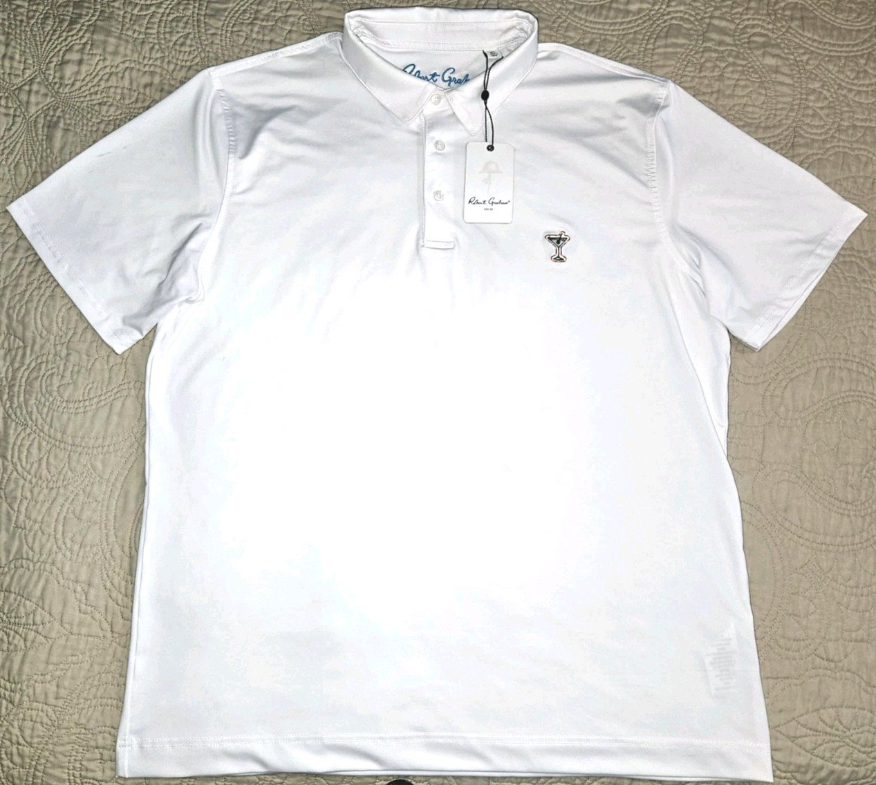 NEW ROBERT⛳️GRAHAM, MENS SIZE XL, MARTINI🍸TIME PERFORMANCE🌞UV⚪️POLO-MSRP$98.00