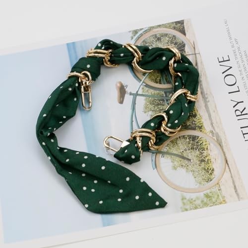 Elegant Purse Chain Strap with Silk Scarf 30cm/11.81″ Purse Handle Strap Green