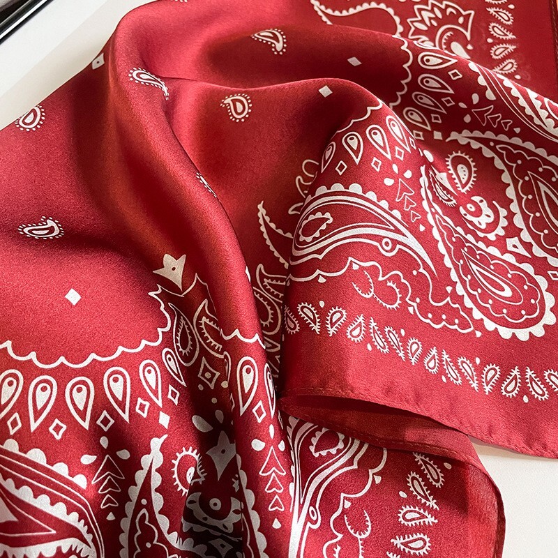 100% Mulberry Silk 21″ Square Scarf Women Neckerchief Wrap Bandana Red Paisley